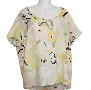 New Rachel Zoe Linen Floral Print Women's Top Plus Size 2X Washable Short Sleeve